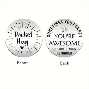 Stainless Steel Round Coin, 1 Count Double Sided Pocket Hug Token, Long Distance Relationship Gift for Teenager Son Daughter, You're Awesome Appreciation Gift