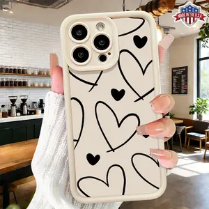 Cute Minimalist Heart Pattern Aesthetic Case for iPhone 17 16 15 14 Pro Max 13 12 11 XR XS Plus Air Slim Lightweight Shockproof Anti Drop Protective Durable TPU Cover