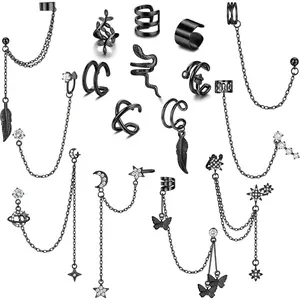 Ear Cuff Earrings for Women Cuff Chain Earring Clip On Helix Cartilage Wrap Cuff Earring Non Pierced Adjustable