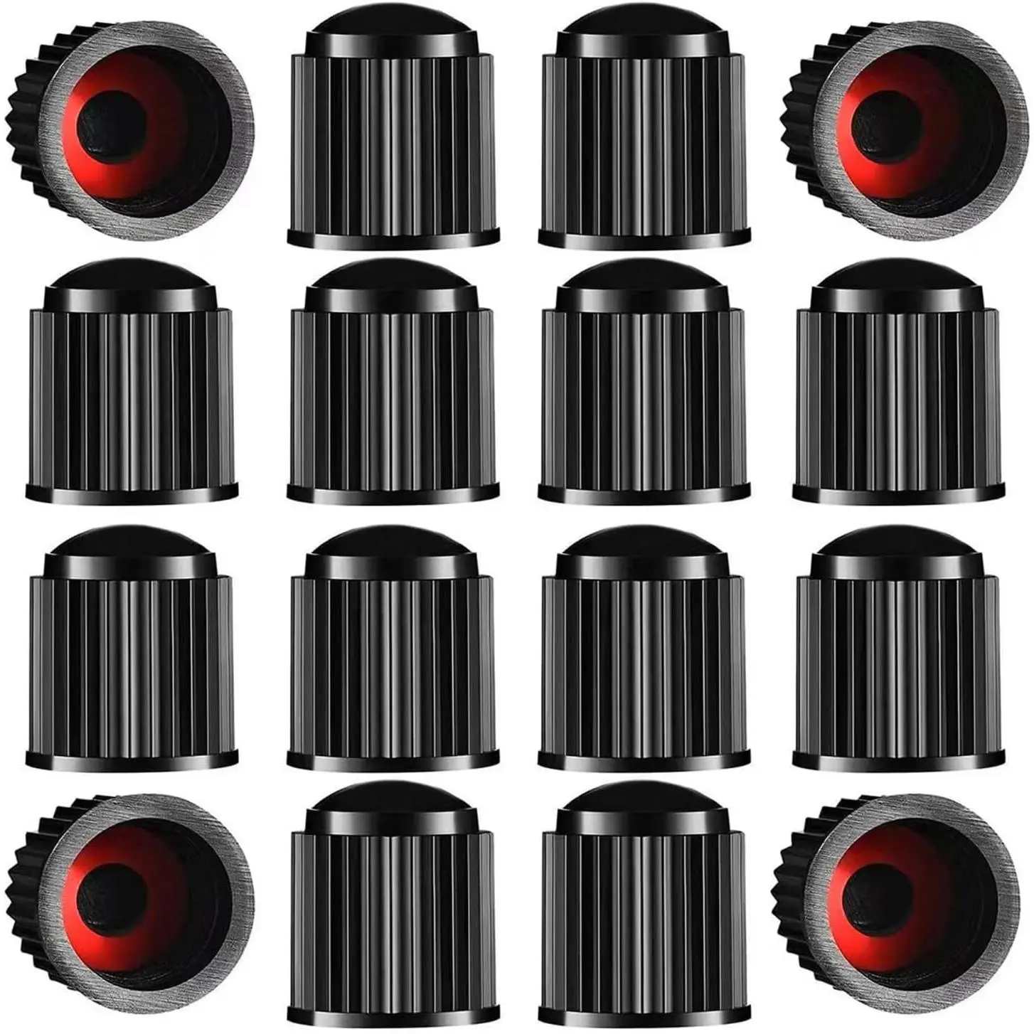 Upgraded Plastic Tubeless Tire Valve Stem Caps with Sealing Ring & Detailed Stripe Design - Automotive Replacement Parts for Cars, Motorbikes for Long and Tough Drives (24 Pack-Black, Wheel Center Caps)