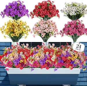 Artificial Flower (24pcs/set), UV Resistant Colorful Fake Flower, Decorative Bouquet for Home Decor Garden Party Wedding Decor