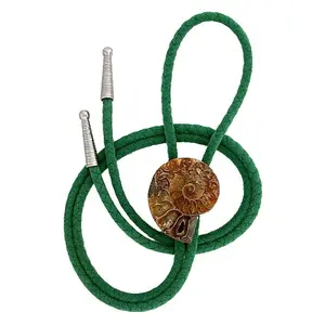 Ammonite Fossil 1 2/5 x 1 1/5 Inch Bolo Tie With Cord And Tips EPBT161/93025