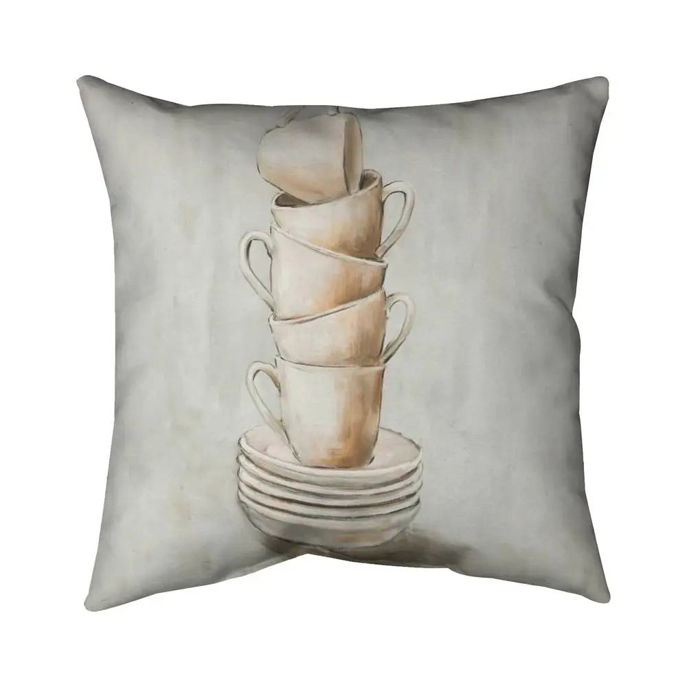 Begin Home Decor 5541-1616-SL19 16x16 in. Contemporary Gray Minimalist Style Pillow, Polyester Fill, Stacked Cups Print Home Accent