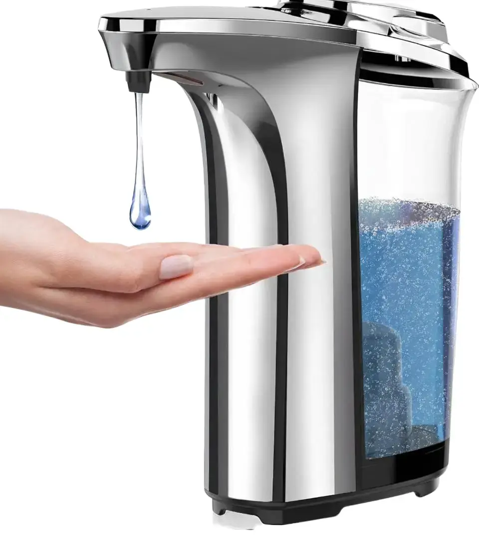 Waterproof Automatic Touchless Soap Dispenser - 17oz/500ml Infrared Sensor Countertop Model, 5 Adjustable Levels, Transparent Leak-Proof Rubber Container, Home Bathroom Accessory for Hands-Free Use in Bathroom, Kitchen, Water Proof