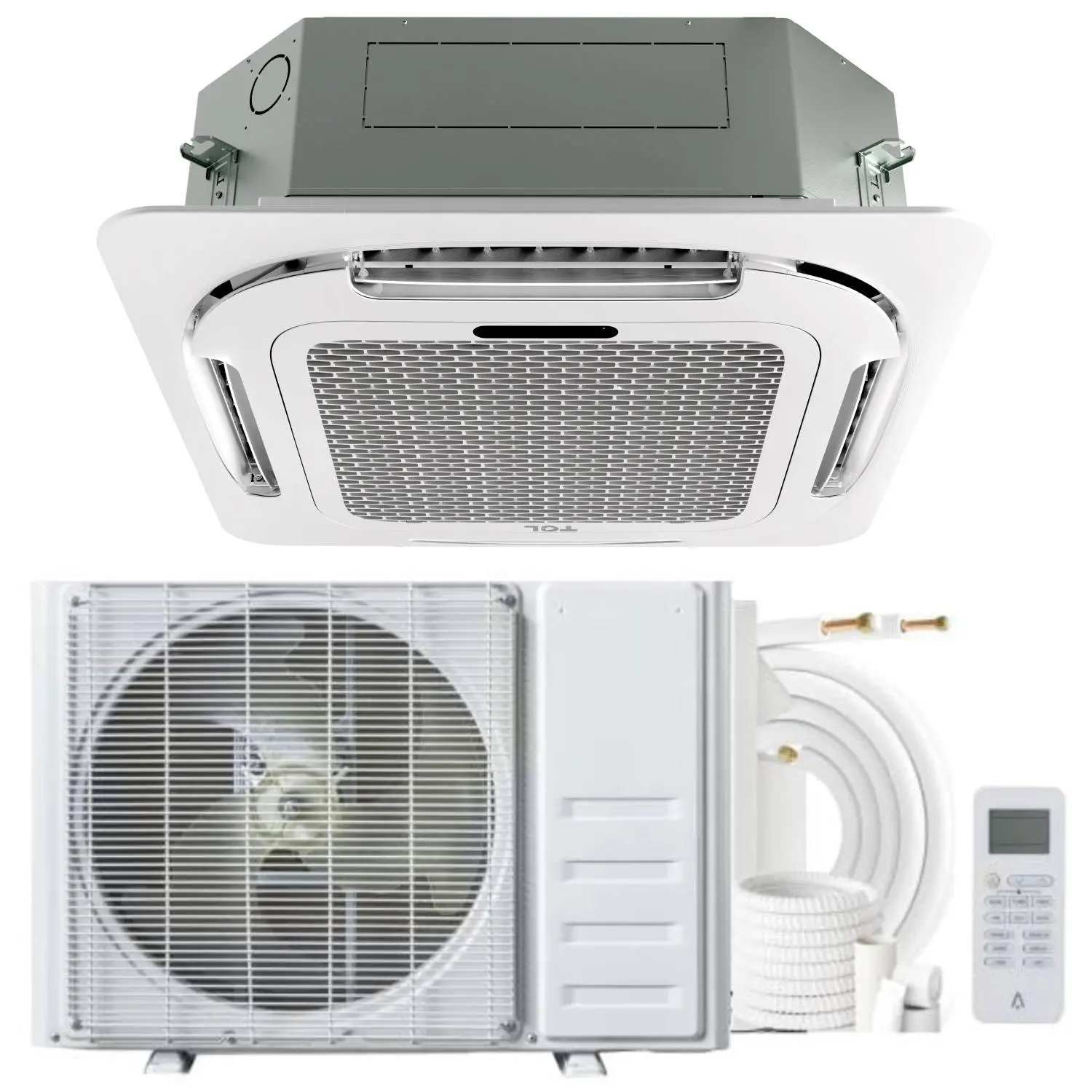 12000 BTU Ceiling Cassette Mini Split AC & Heat Pump, 360° Airflow, Quiet, 208/230V, 25FT Installation Kit