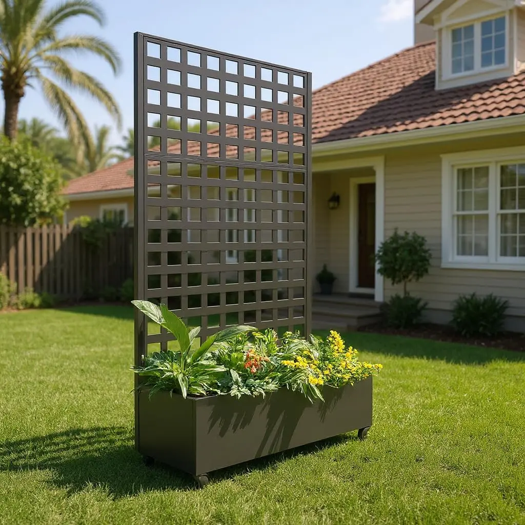 Garvee Rust-Resistant Metal Elevated Planter Box with Trellis, Locking Wheels & Drainage, 72"x47" Black Galvanized Outdoor Raised Bed for Vines, All Seasons Container Gardening, Holds Hanging Baskets