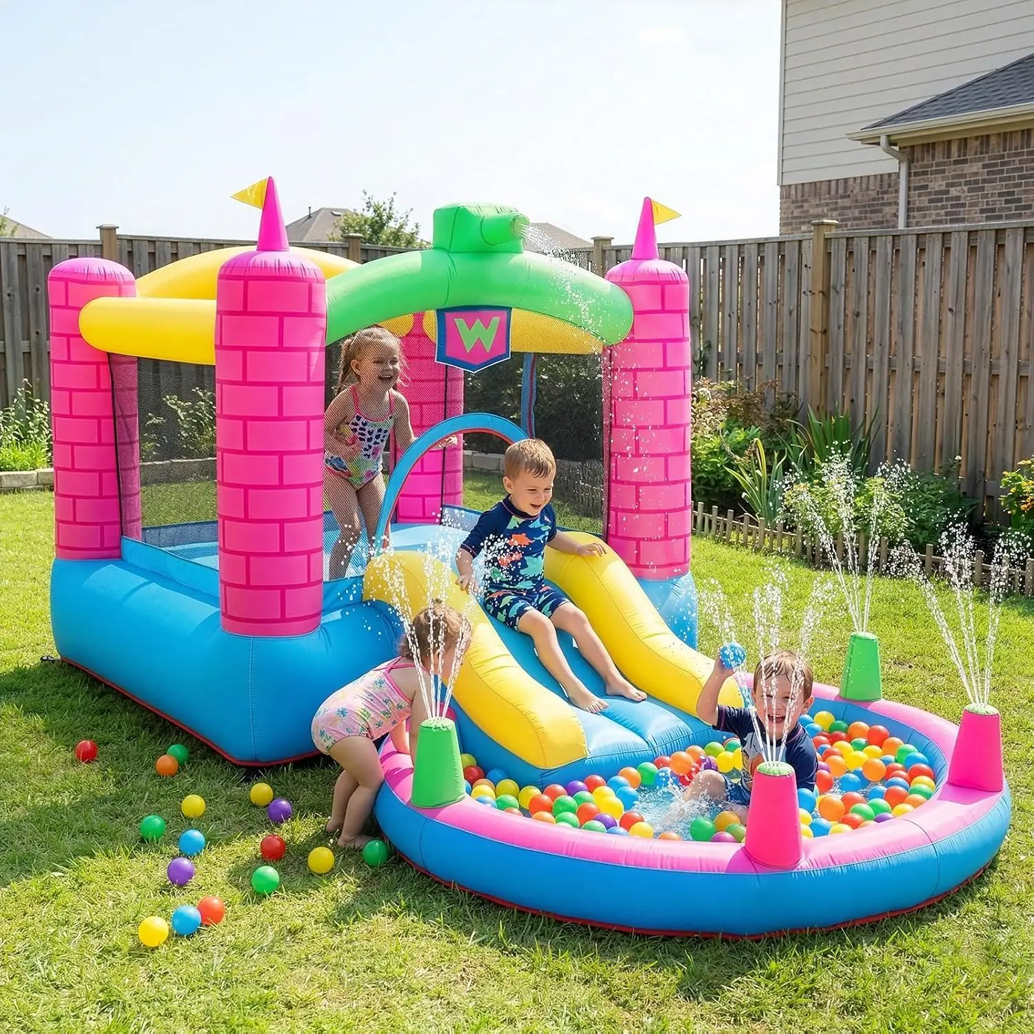 JOYMOR Inflatable Bounce House, 350W Air Blower Included, for 3+ Years Old Kids (3-4 Children Capacity)