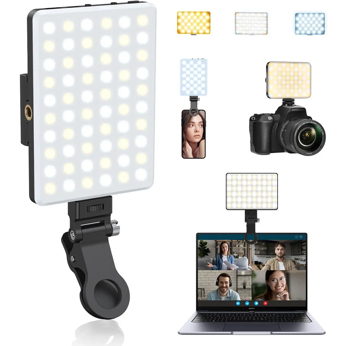 60 LED High-Power Selfie Light | Rechargeable Clip-On Ring Light for Phones Laptops iPads | 3 Adjustable Light Modes | Perfect for Selfies Makeup Video Conferences Vlogs | Must-Have Phone Accessory