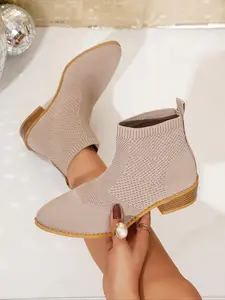 New Flyknit Chelsea Boots, Pointed Toe Slimming Breathable Comfort Short Boots, Textile Upper, Rubber Sole, Classic Style, Spring & Fall