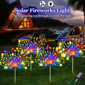 4pcs of 240 LED Outdoor Solar Fireworks Lights, Solar Starburst Garden Flower Light, 8 Lighting Modes for Yard Trail Cottage Decor