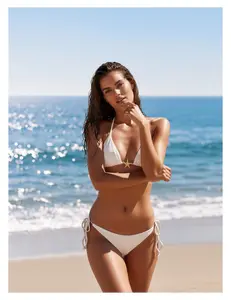 Women's Bikini 2 Piece Swimsuit Off White - Deep V Halter Bathing Suit High Waisted Swimwear for Beach, Pool, Vacation, Summer