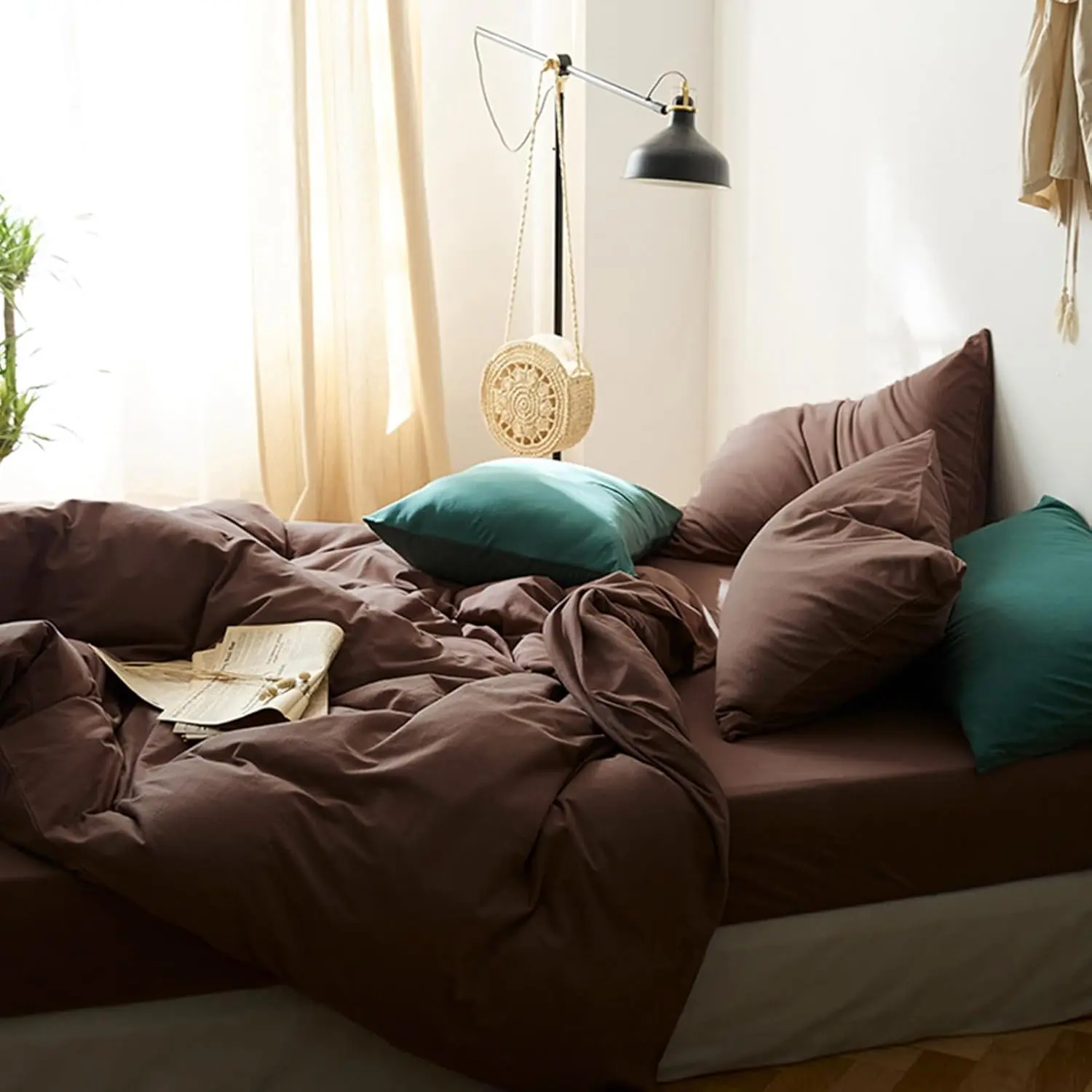 Duvet Cover Set  Size Brown Duvet Cover Solid Mocha Coffee Color Bedding Duvet Cover 3 count Minimalist Soft Microfiber Comforter Cover with Zipper Ties  for Men Women
