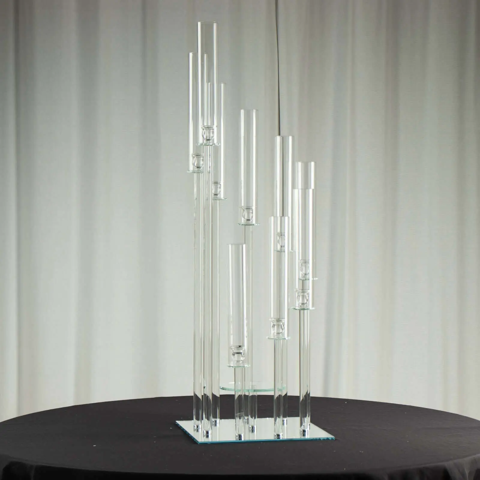 Crystal Glass Cluster Candelabra Pedestal Stand - Square Hurricane Taper Candle Holder, 4ft Home Decor Table Centerpiece for Weddings, Wedding