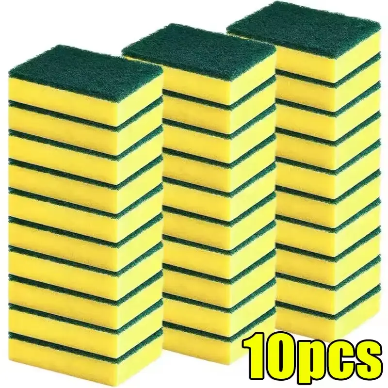 10Pcs Kitchen Dishwashing Soft Sponge Absorbent Clean Rub Pot Rust Scouring Pad Removing Kits Household Cleaning Brush Sponge