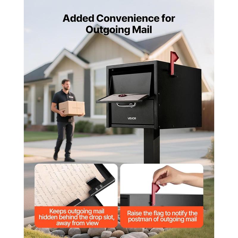 VEVOR Post Mount Mailbox, Anti-Pry & Anti-Theft Mailboxes for Outside, Heavy Duty Lockable Mail Box with Magnetic Door, Weather-Resistant Metal Post Box for House Outside 21.06 x 10.63 x 11.22 in
