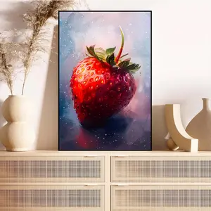 Juicy Strawberry Canvas Print Realistic Fruit Wall Art with Water Droplets Vibrant Red and Green Kitchen Decor for chill room accessories Dining Room Accent Wall Breakfast Nook and Cafe Style Home Fresh Fruit Lover's Housewarming Gifts