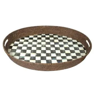 Courtly Check Rattan & Enamel Party Tray Courtly Check Rattan & Enamel Party Tray