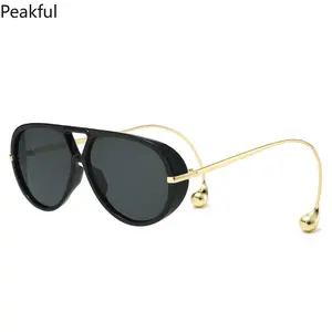 Double Beam Metal Aviator Sunglasses,Viral Oversized Frame Fashion Sun Glasses,Classic European Style Trendy Eyewear for AllGenders, lightweight texture strong eye protection effect,ideal for seaside outings,party looks and everyday trendy outfit styling