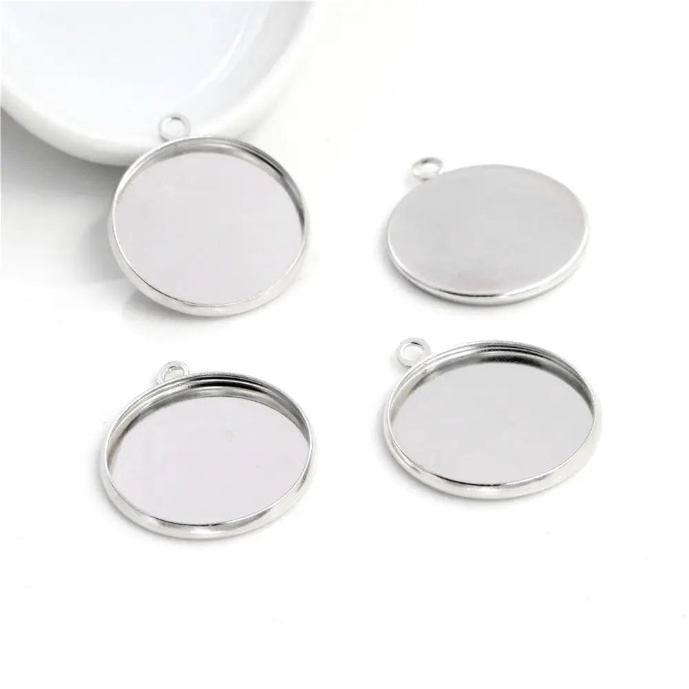 20pcs 20mm Inner Size Stainless Iron Material Rhodium Color Plated Simple Style Cabochon Base Cameo Setting Pendant Tray (S2-27)