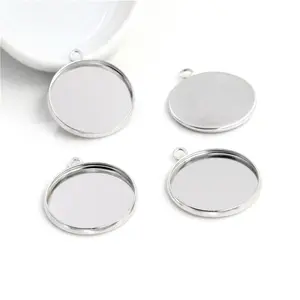 20pcs 20mm Inner Size Stainless Iron Material Rhodium Color Plated Simple Style Cabochon Base Cameo Setting Pendant Tray (S2-27)