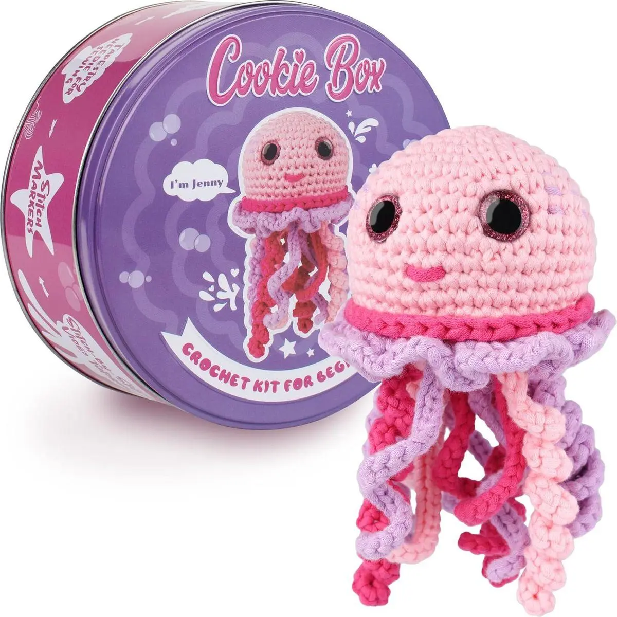 Original Crochet Kit for Beginners – Gift Set to Make Jellyfish Jenny Amigurumi Plushie – Easy DIY Crochet & Knitting Starter Kit with Video and PDF Tutorials
