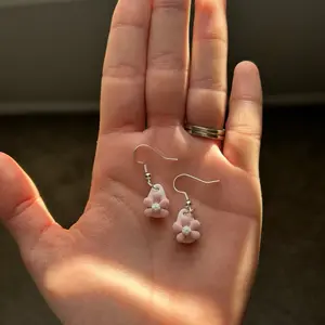 Handmade Strawberry Milk Clay Flower Earrings