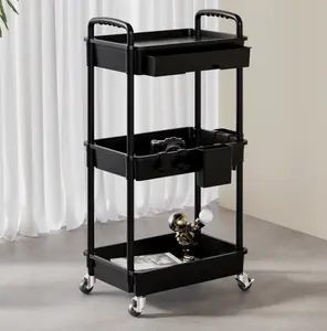 3 Tier Rolling Utility Cart with Drawer & Locking Wheels