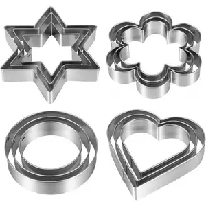 Metal Cookie Cutters Set 12 count, Stainless Steel 3 Heart Cookie Cutters, 3 Star Cookie Cutters, 3 Flower Cookie Cutters, 3 Round Cookie Cutters for Valentine's Day Christmas Holiday