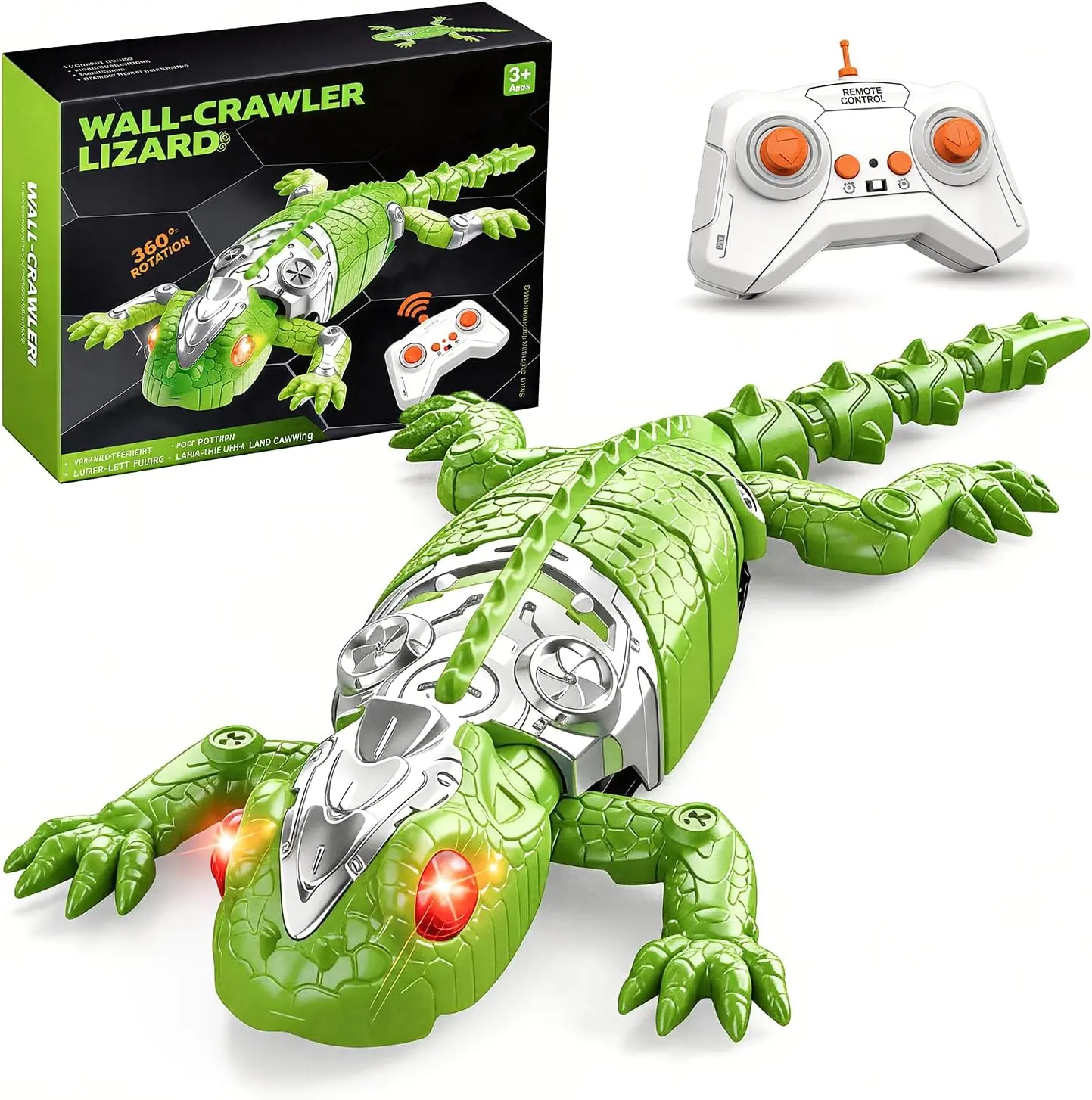 RC Wall Climbing Lizard Toy - Remote Control Crawler with Vacuum Adsorption, 360° Rotation, LED Light Eyes, Dual Wall & Ground Modes, Prank Robot Gift for Kids