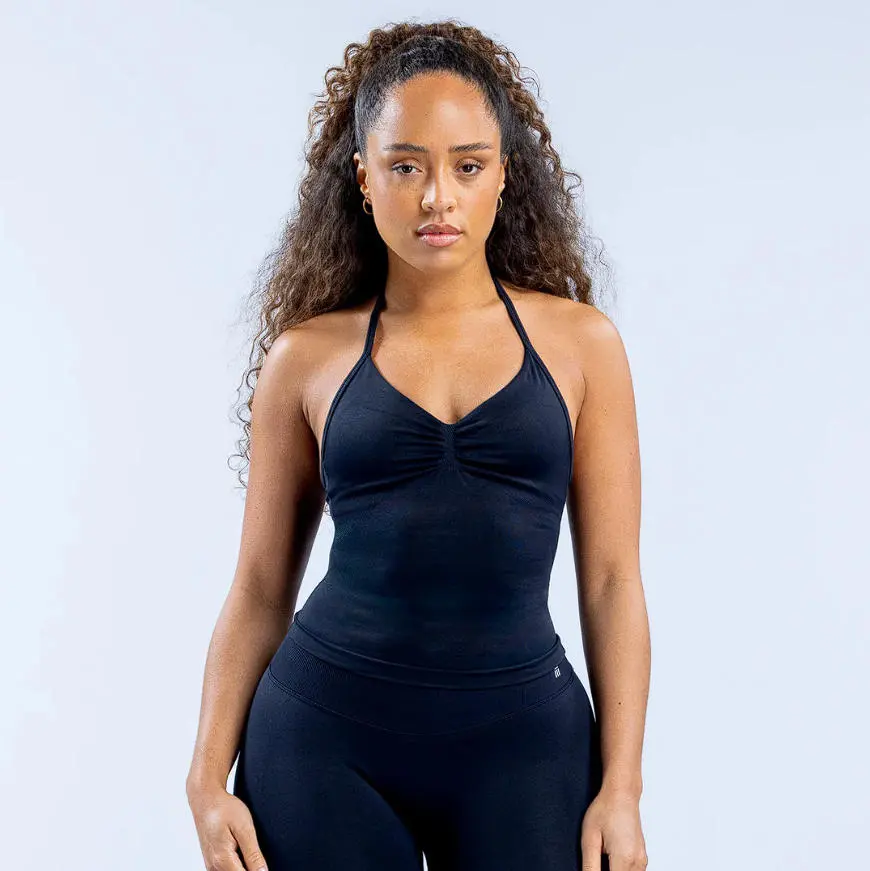 Women's 2-Piece DFYNE Impact Workout Set, Longline Strappy Top with Impact Support, Seamless Low-Waist Biker Yoga Shorts, Quick-Dry Compression, Gym OOTD, Athleisure Wear, Womens Fitness, Edgy Sportswear