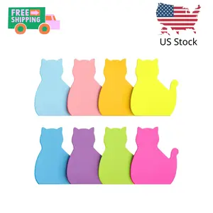 Cat Shape Sticky Notes 8 Color Bright Colorful Sticky Pad 75 Sheets