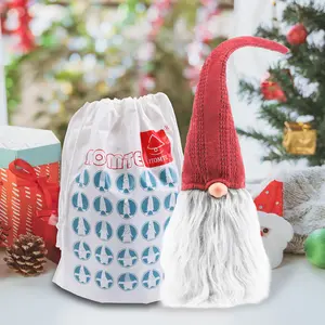 ITOMTE,Bendable Curved Knit Hat Faceless Gnome Figurine, 2 Styles Red Solid / Black White Geometric Knit Swedish Tomte, Christmas Farmhouse Tabletop Shelf Sitter Elf Decor Ornament with ITOMTE Drawstring Storage Bag