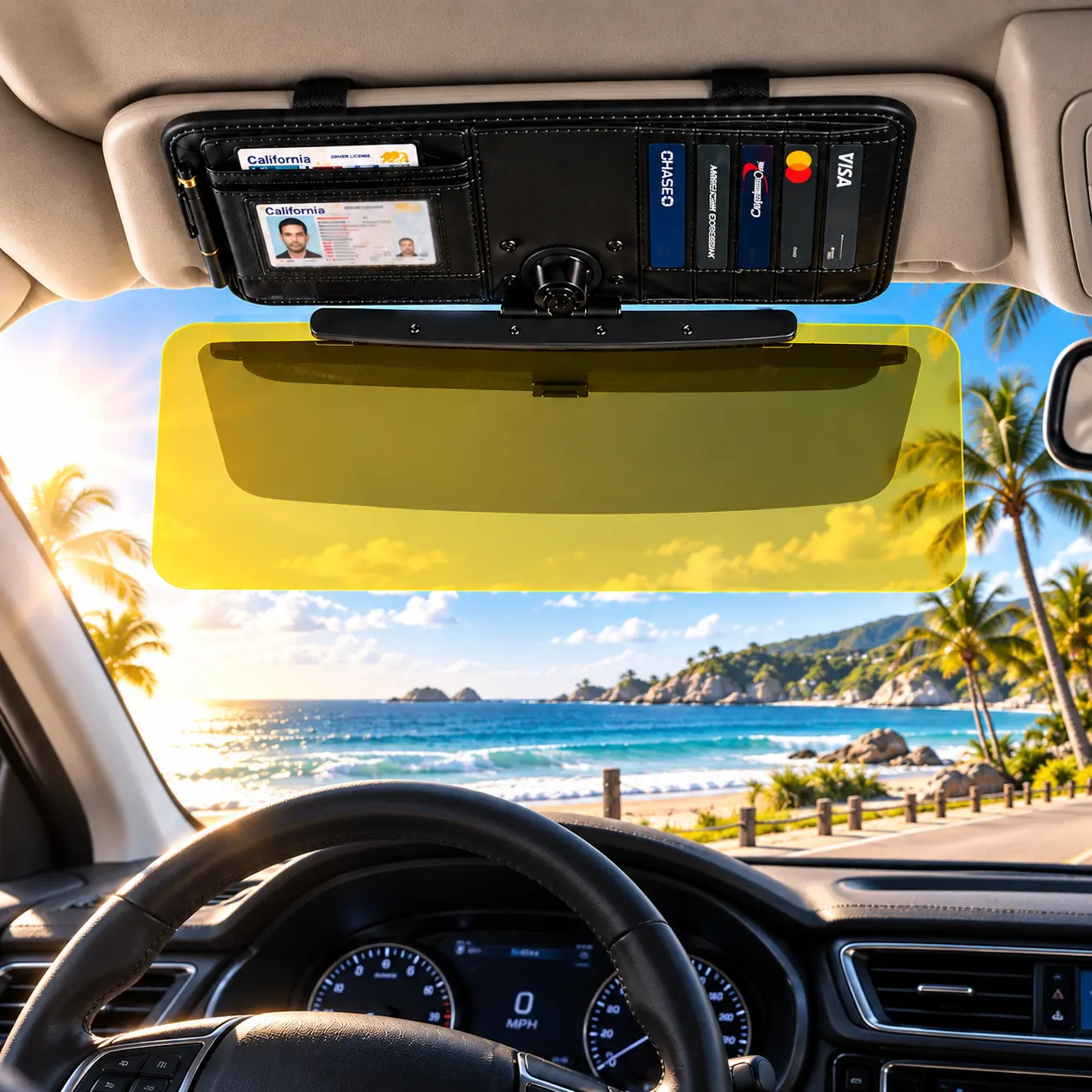 Universal Polarized Car Sun Visor Extender, Day & Night Dual Lens Anti-Glare Windshield Visor, Reduces Sunlight & Headlight Glare, Car Interior Accessory