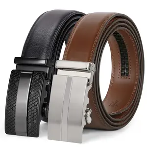 1/2-Pack Men Ratchet Genuine Leather Belt With Automatic Alloy Buckle Easy Adjustable Men Belt For Suit Pants