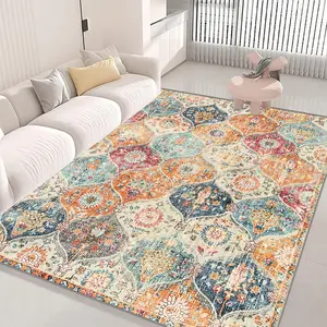 Boho Style Geometric Pattern Rug, 1 Count Vintage Design Rug, Non-slip Soft Washable Floor Mat for Living Room Bedroom Dining Room Office, Boho Area Rug