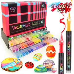 Acrylic Brush Marker Pen, Acrylic MarkerPens, 1 Set Acrylic Painting Pen with SoftBrush Nib, Art Materials Waterproof Pen forGlass Stone Wood Plastic Paper