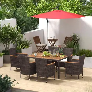 COSTWAY-Patio Bundle: Outdoor Furniture Set+Patio Umbrella+Patio Swing+Bistro Set