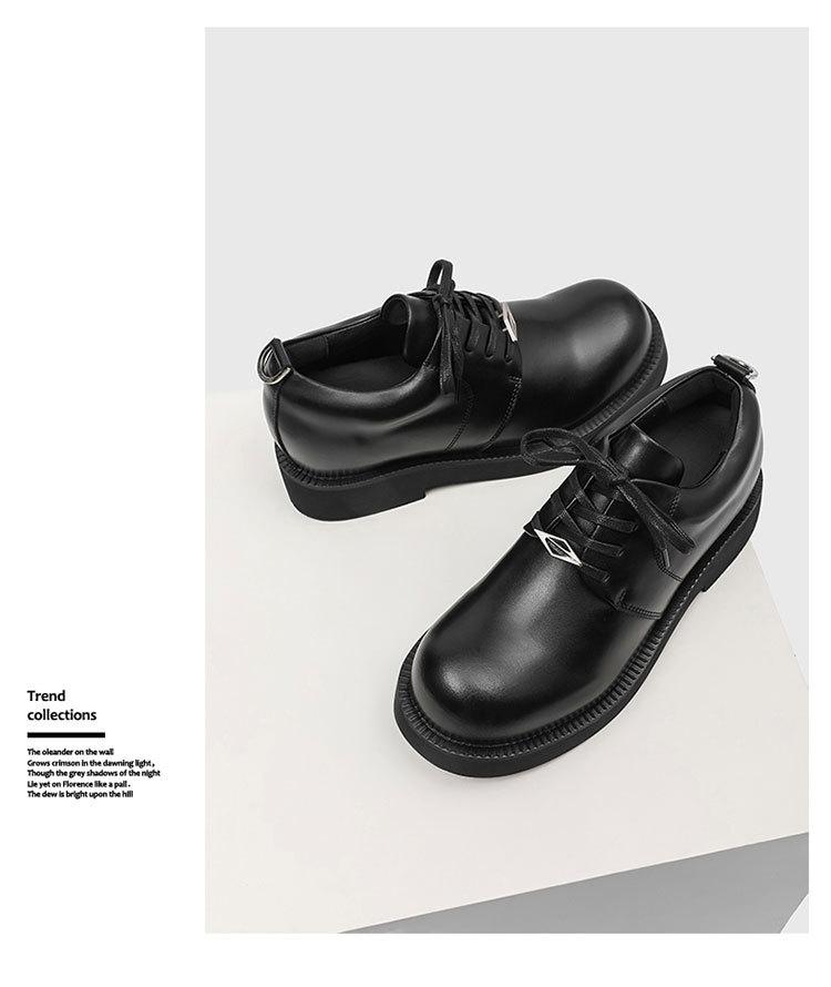 Retro low-top work shoes for men, casual leather shoes with hidden internal lift, new outdoor hiking thick-soled shoes, all-season retro functional casual shoes