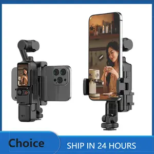 Choice 4 in 1 Selfie Stick Tripod Phone Holder Teleprompter for DJI Pocket 3 Camera Live Streaming Bracket Expansion Adapter Frame Photography Accessories Portable Cellphone Holder with Fill Light and 1/4 Thread Compatibility - Smartphone