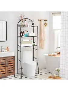 3-Tier Over The Toilet Storage, Metal Bathroom Shelves, Freestanding Bathroom Organizer Rack, Space-Saving Above Over Toilet Storage Shelf, Towel Racks For Apartments Restrooms, Black