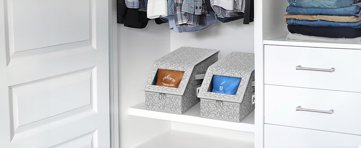 Transparent Stackable Cap Display Case, Dustproof Hat Storage Organizer with Cardboard Insert & Window, Modular Dad Hat Holder, Space-Saving Closet Slide for Men (Grey, Multiple Options Available), Box