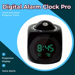 Modern Digital Alarm Clock with Voice Alerts & Projection Display, Snooze Button & Temperature - Square Bedside/Desk Clock, Durable Plastic, - (AAA Batteries Not Included) - Ideal Christmas/Holiday Gift for s &