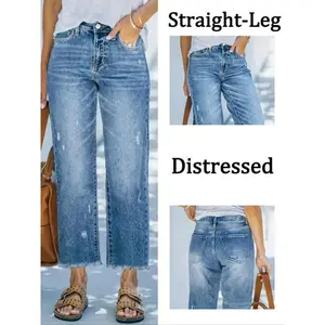 Women’s stretch straight-leg jeans and pants, all-season casual loose denim, washable for everyday wear GARMENTARY