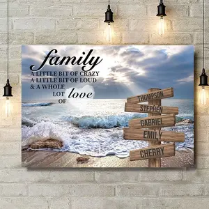 2D Flat, 1pc Personalized Family Name Canvas Print - Scenic Road Sign Wall Art - framed, Ink Art Medium - Classic & Modern Style, Horizontal - For Indoor & Outdoor Use - Suitable for Bedroom, Home Office - Perfect Gift for Housewarming & Family fathersday