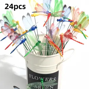 24pcs Dragonfly Garden Decorations, Yard Markers with Sticks, Christmas Decoration, Outdoor Garden Ornaments, Garden Aesthetics, Festive Charm, Holiday Gift Ideas