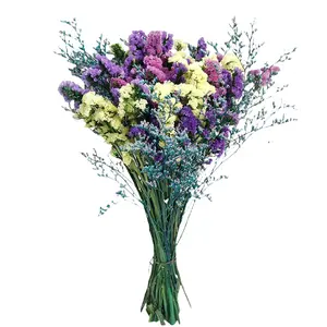 Dried Flower Arrangement - Natural Forget Me Not, Baby's Breath, Mixed Purple Yellow Pink Preserved Flowers for Home Decor, Table Centerpiece, Wedding & Office Gift