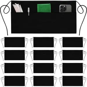 Server Aprons with 3 Pockets -  Apron, Waitress Apron for Women and Man, Water Resistant with Long  Strap Reinforced Seams, Half Apron (24 Pack - Black)