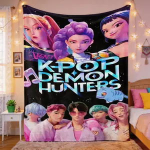 K-Pop Devil Hunter Anime Plush Blanket, Soft and Comfortable Flannel Blanket, Modern and Comfortable Travel Sof KPOP Comfortable and warm flannel cartoon blanket, soft and lightweight.