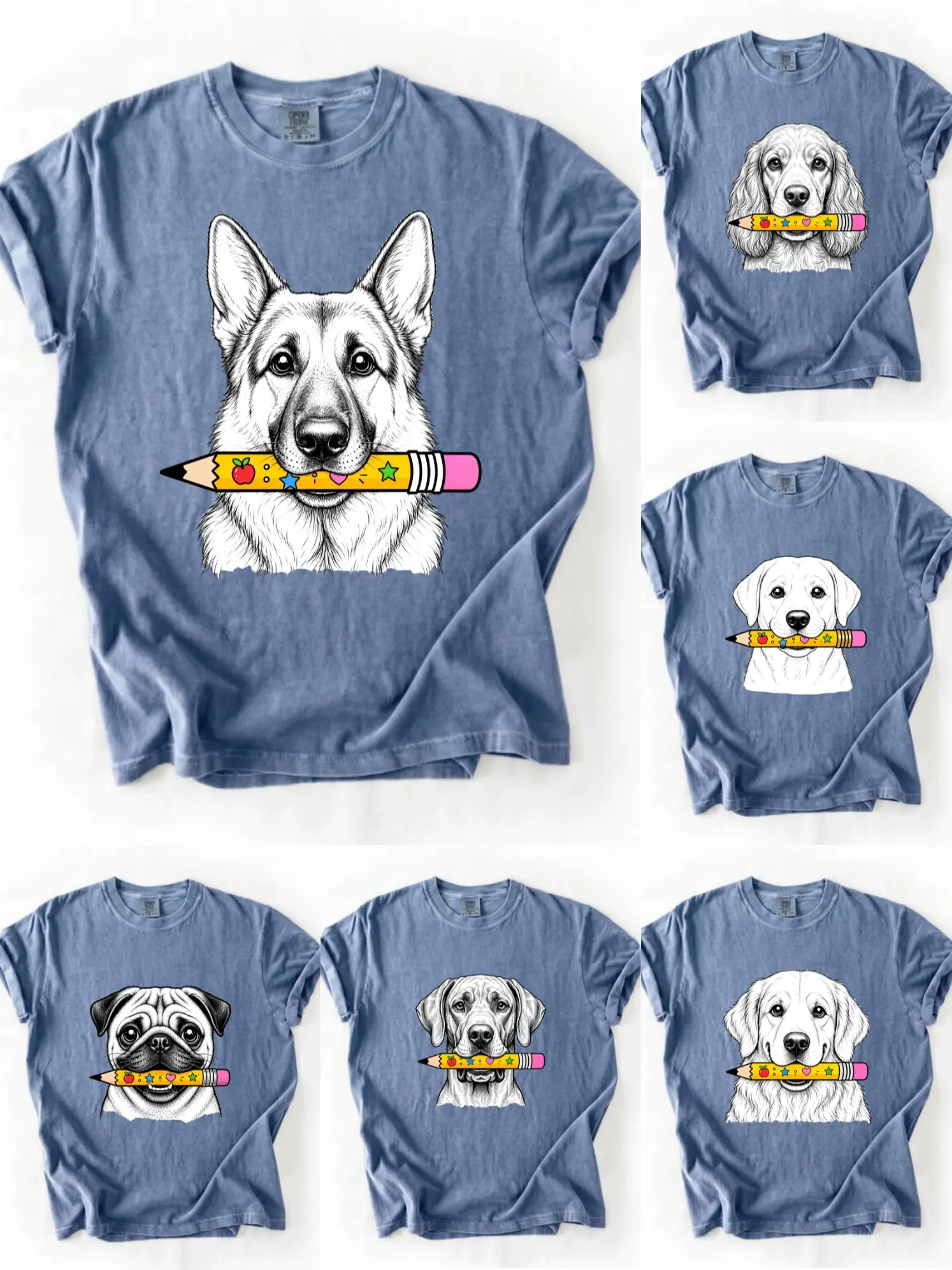 Comfort Colors Funny 50+ Dog Breeds Holding Pencil Shirt | Cute Teacher Dog Graphic Shirt | Back to School Gift | Pet Mom Aesthetic | Casual Everyday Wear Shirt