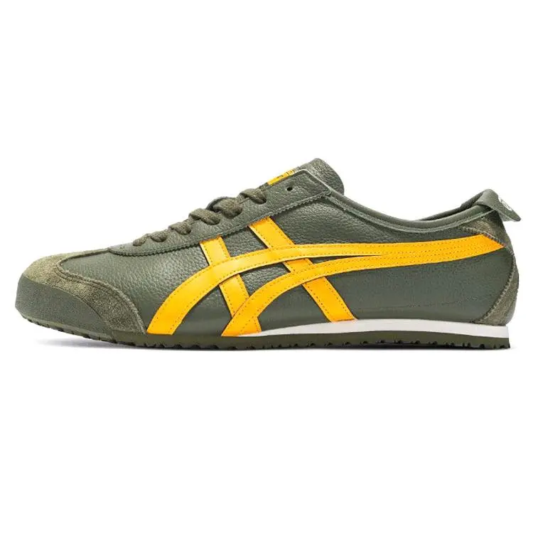 Onitsuka Tiger Mexico 66 Unisex Casual Footwear - Black Yellow Green, Durable, Non-slip Trainer Shoe, Style 1183A201-300, Striped Design